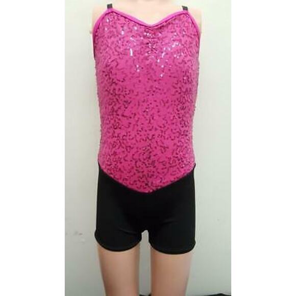 Dance Costume Weissman 6864 Medium Child Pink Unitard Jazz Sequin Hip Hop - Picture 2 of 4